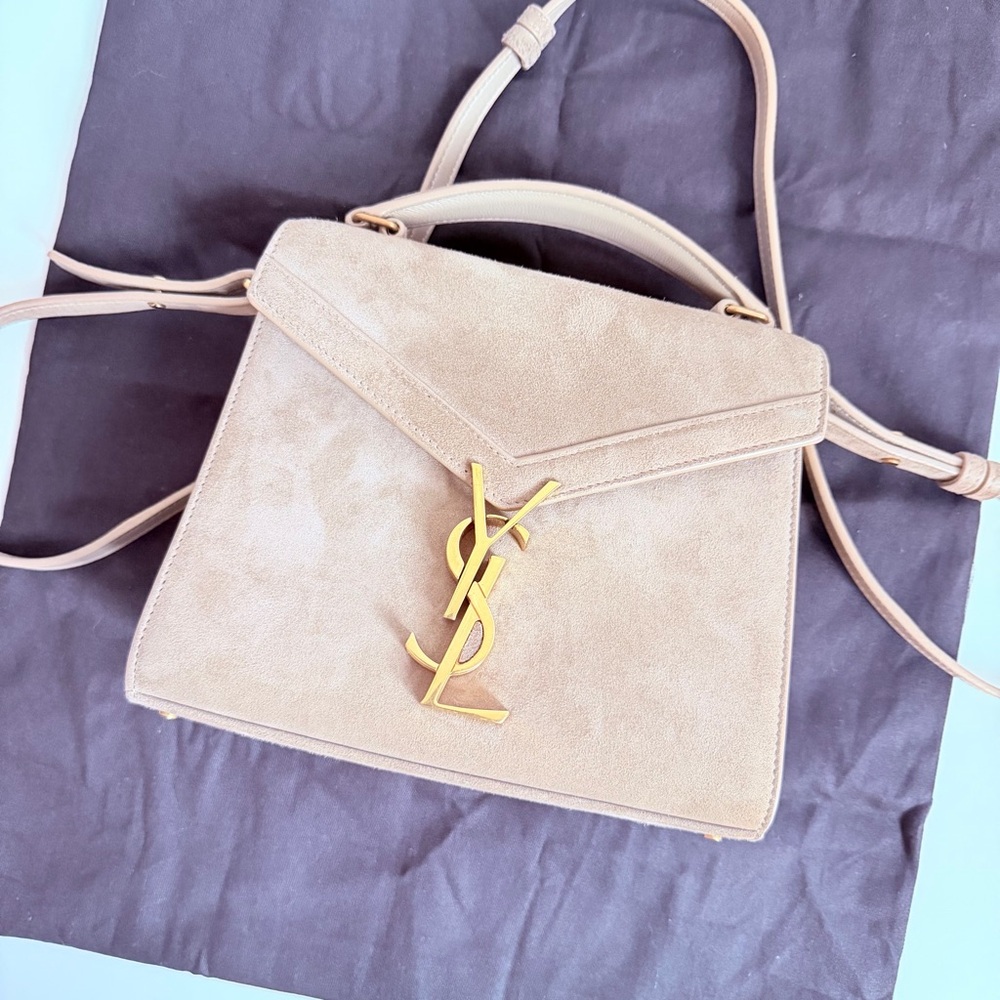 Yves Saint Laurent Cassandra Mini Top Handle Bag Beige Suede - Picture 8 of 11